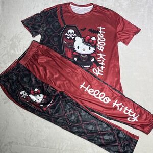 Hello Kitty Set Women Sleepwear LARGE Graphic Print Halloween AOP 100% Polyester